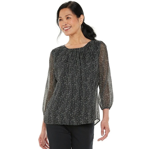 croft & barrow Tops - Croft & Barrow Printed Sheer Pleated Top